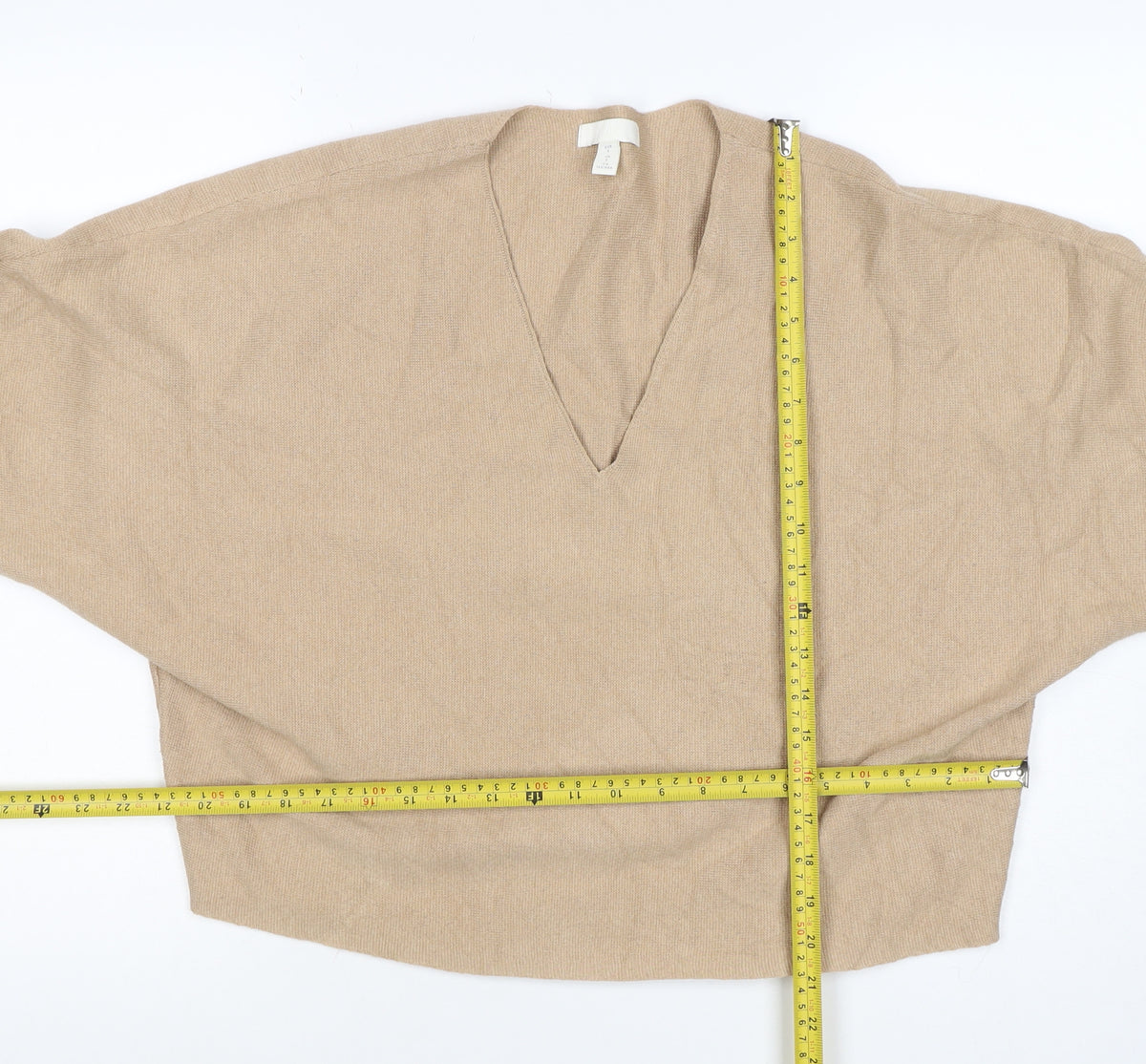 H&M Women Beige Size S 100% Cashmere V-Neck Knit Pullover