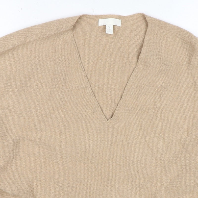 H&M Women Beige Size S 100% Cashmere V-Neck Knit Pullover