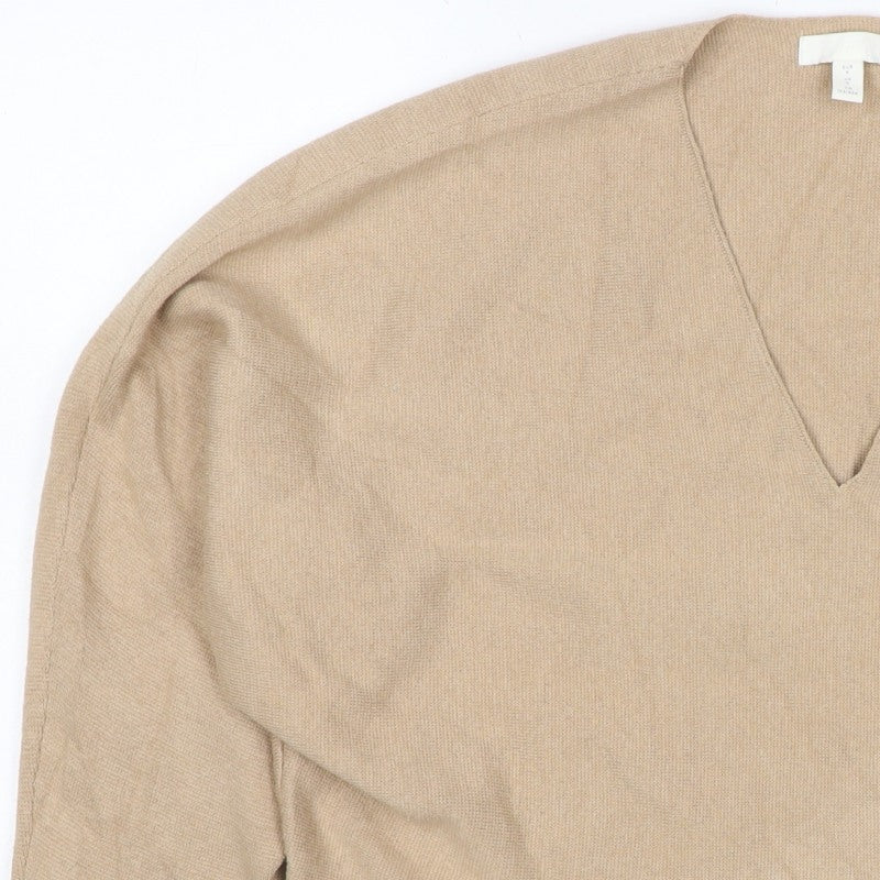 H&M Women Beige Size S 100% Cashmere V-Neck Knit Pullover