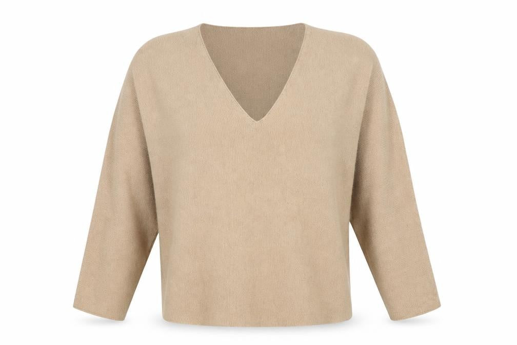 H&M Women Beige Size S 100% Cashmere V-Neck Knit Pullover