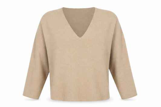 H&M Women Beige Size S 100% Cashmere V-Neck Knit Pullover