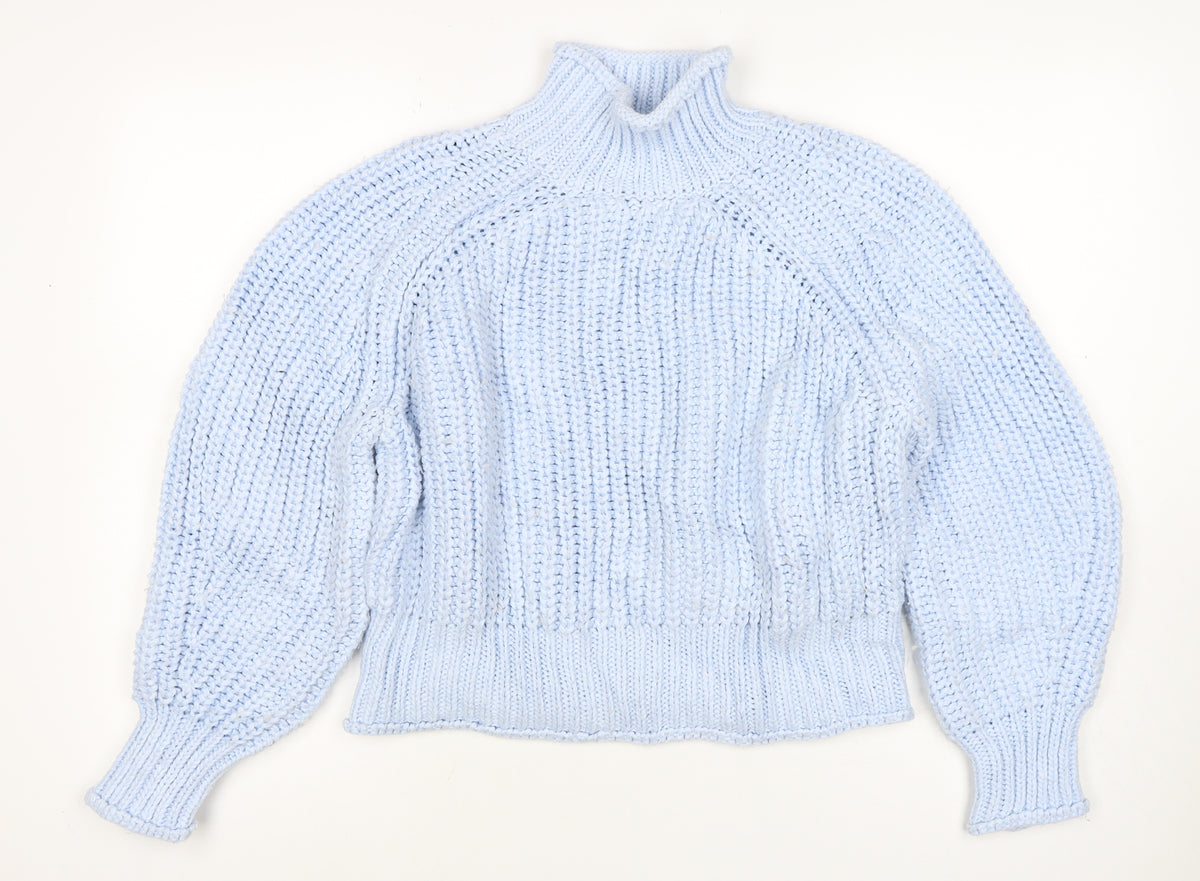 H&M Women Blue Size 12 Chunky Knit Roll Neck Pullover Jumper