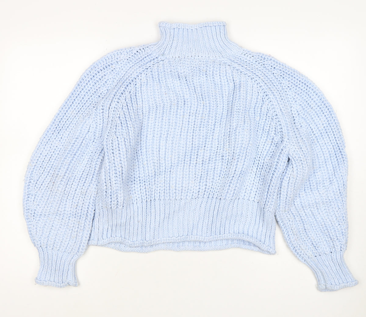 H&M Women Blue Size 12 Chunky Knit Roll Neck Pullover Jumper