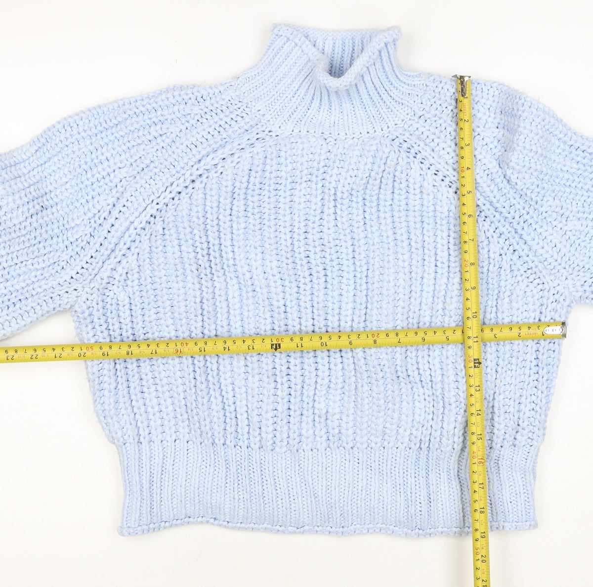 H&M Women Blue Size 12 Chunky Knit Roll Neck Pullover Jumper