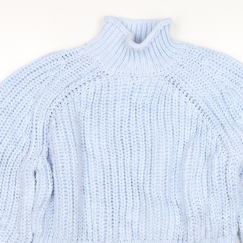 H&M Women Blue Size 12 Chunky Knit Roll Neck Pullover Jumper