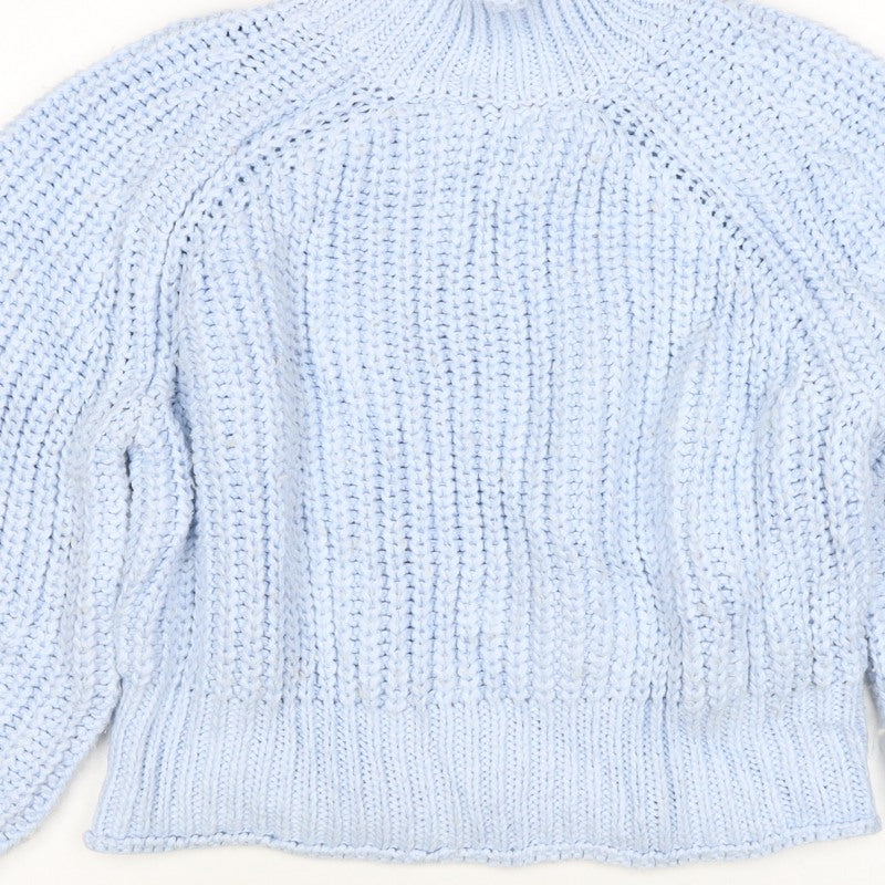 H&M Women Blue Size 12 Chunky Knit Roll Neck Pullover Jumper