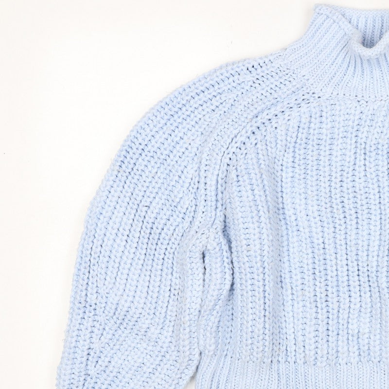 H&M Women Blue Size 12 Chunky Knit Roll Neck Pullover Jumper