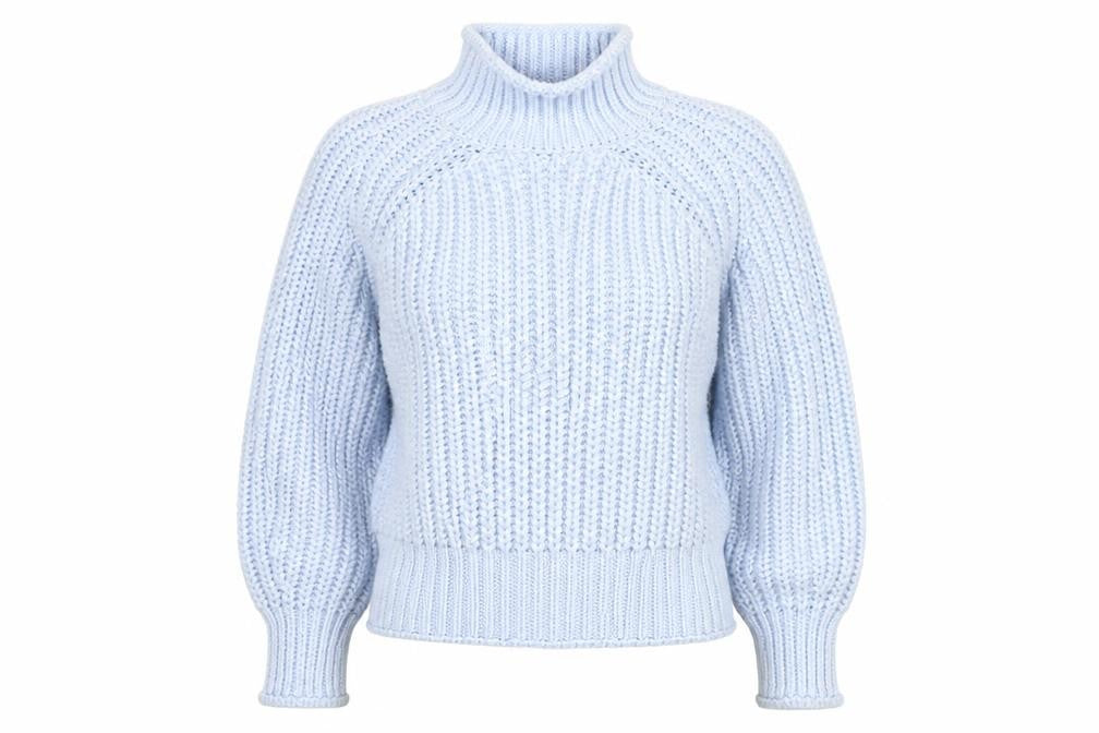 H&M Women Blue Size 12 Chunky Knit Roll Neck Pullover Jumper