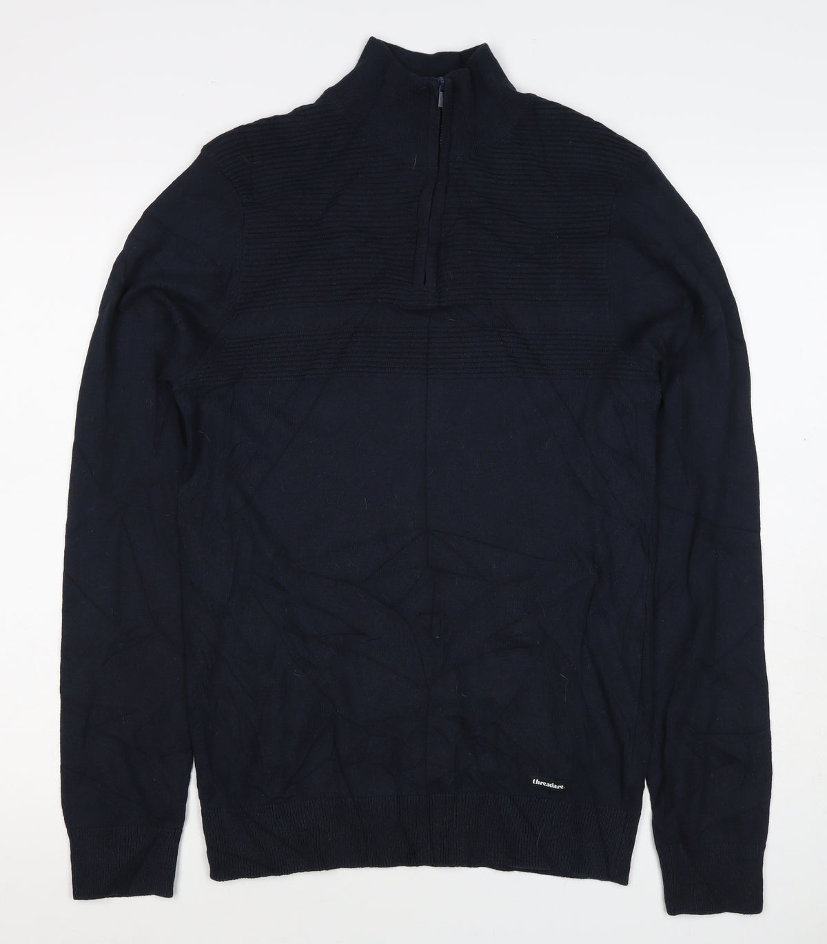 Threadbare Men’s Blue M 1/4 Zip High Neck Knit Jumper