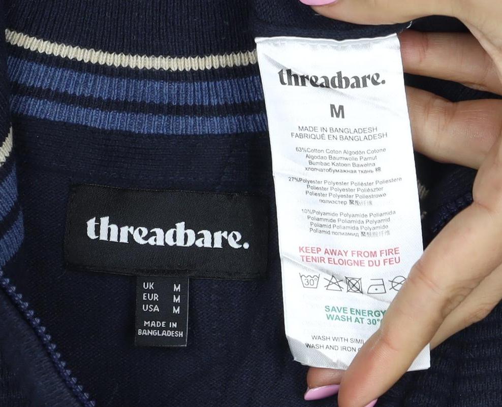 Threadbare Men’s Blue M 1/4 Zip High Neck Knit Jumper