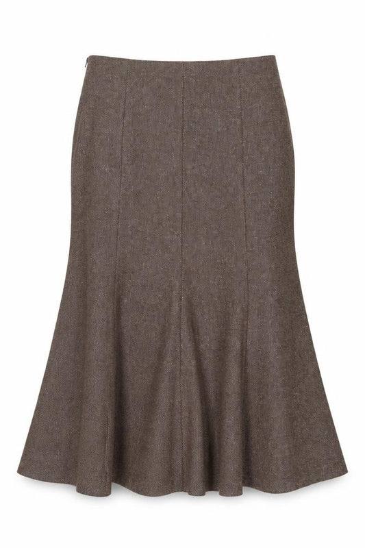 Marks & Spencer Women Brown UK 18 Long A-Line Tweed Wool Blend Skirt