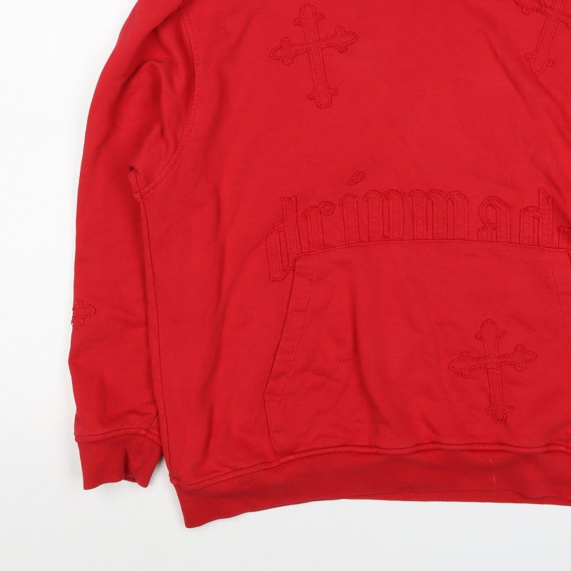 Dripmade Men’s Red S Pullover Hoodie Embroidered Cross Gothic