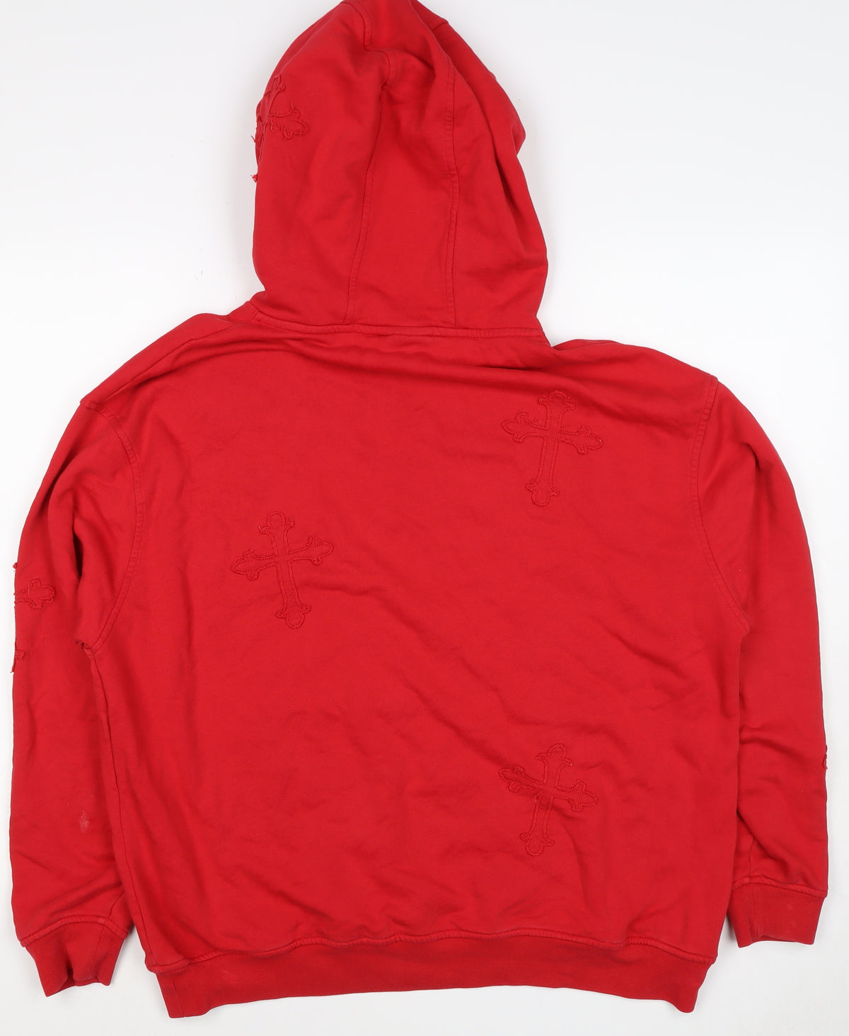 Dripmade Men’s Red S Pullover Hoodie Embroidered Cross Gothic