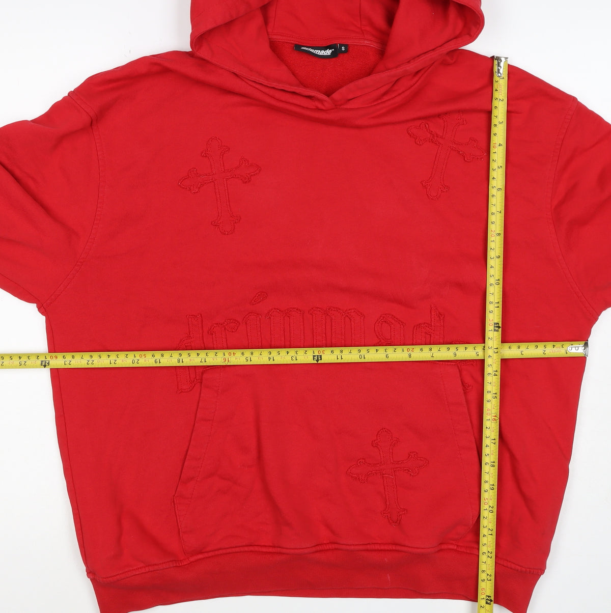 Dripmade Men’s Red S Pullover Hoodie Embroidered Cross Gothic