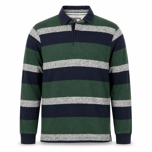 Boston Crew Men’s Green Navy Striped Rugby Polo Shirt L