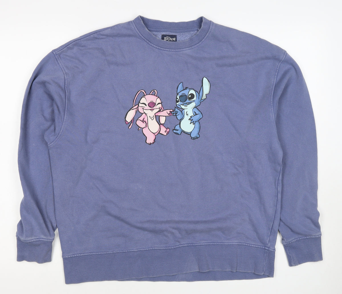 Disney Women’s Blue XS Stitch & Angel Graphic Pullover Sweatshirt