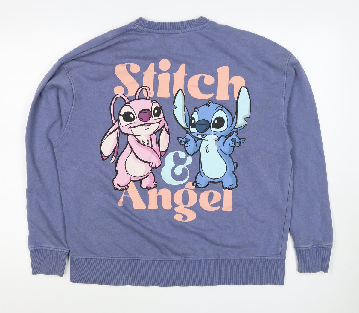 Disney Women’s Blue XS Stitch & Angel Graphic Pullover Sweatshirt