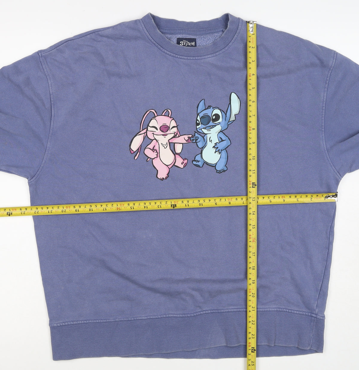 Disney Women’s Blue XS Stitch & Angel Graphic Pullover Sweatshirt