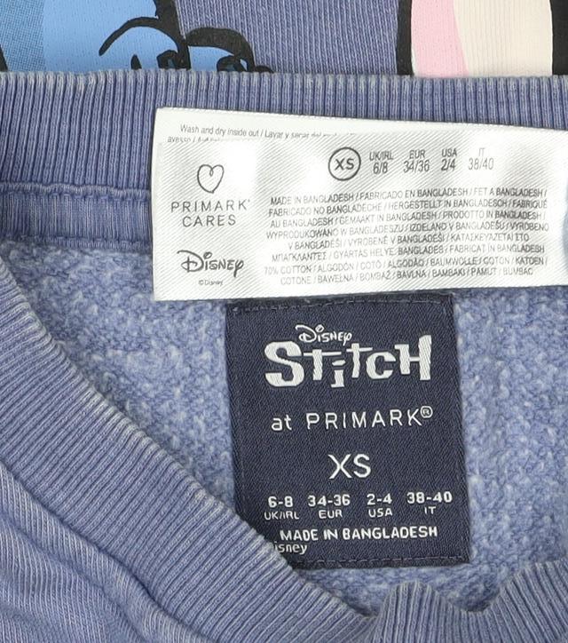 Disney Women’s Blue XS Stitch & Angel Graphic Pullover Sweatshirt