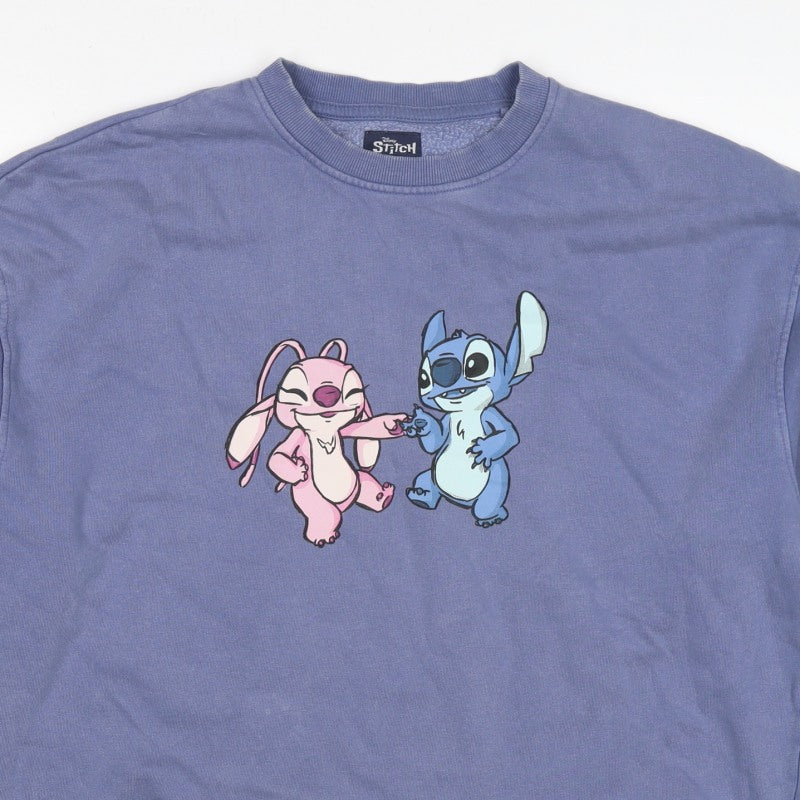 Disney Women’s Blue XS Stitch & Angel Graphic Pullover Sweatshirt
