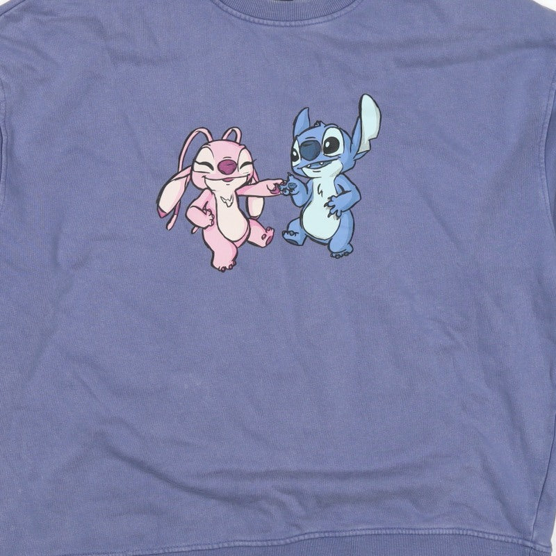 Disney Women’s Blue XS Stitch & Angel Graphic Pullover Sweatshirt