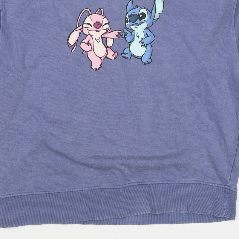 Disney Women’s Blue XS Stitch & Angel Graphic Pullover Sweatshirt