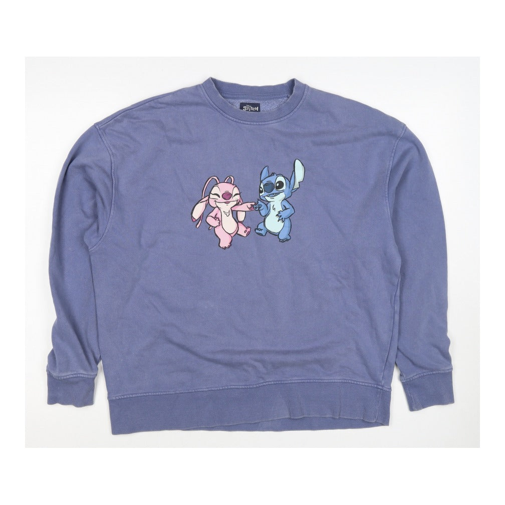 Disney Women’s Blue XS Stitch & Angel Graphic Pullover Sweatshirt