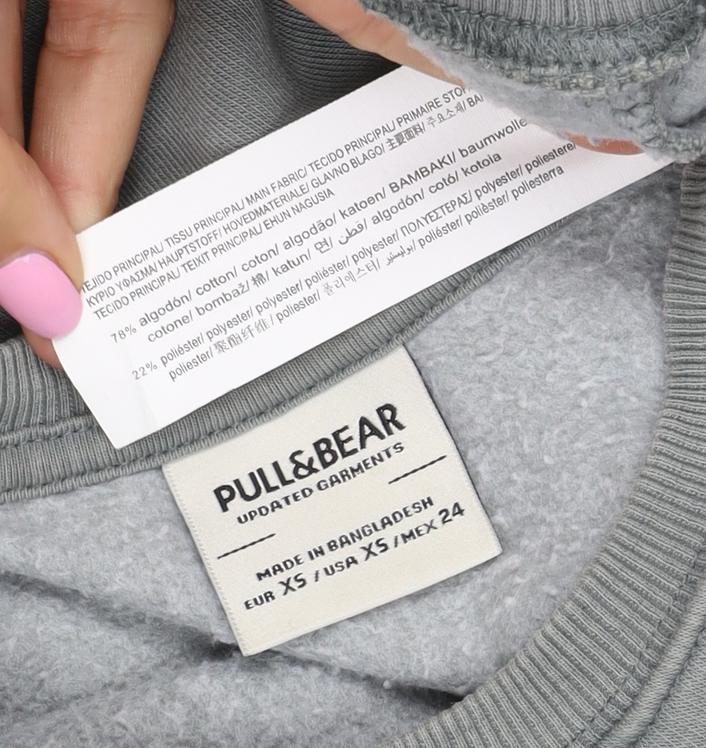 Pull&Bear Women Grey XS Pullover Crew Neck Raglan Sweatshirt