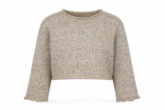 Zara Basic Women Beige Marl Knit Cropped Pullover Jumper UK 12 M