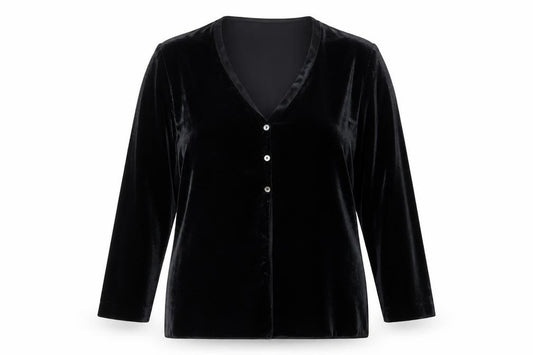 Marks & Spencer Women Black UK 14 Velvet Button-Up Long Sleeve Blouse