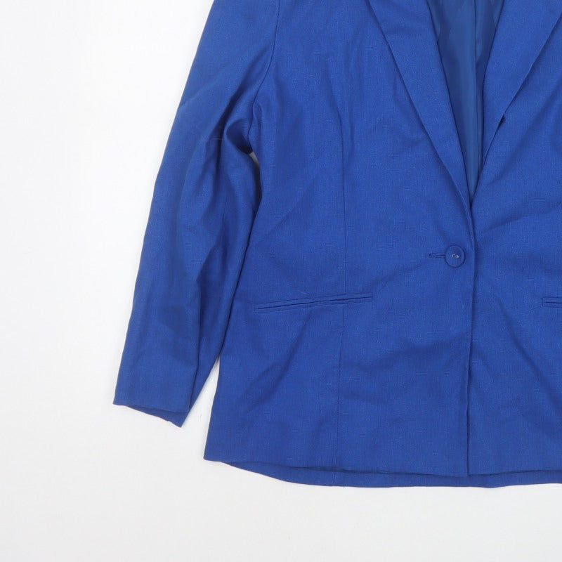 Classic Women’s Blue Size 14 Single-Breasted Linen Blend Blazer