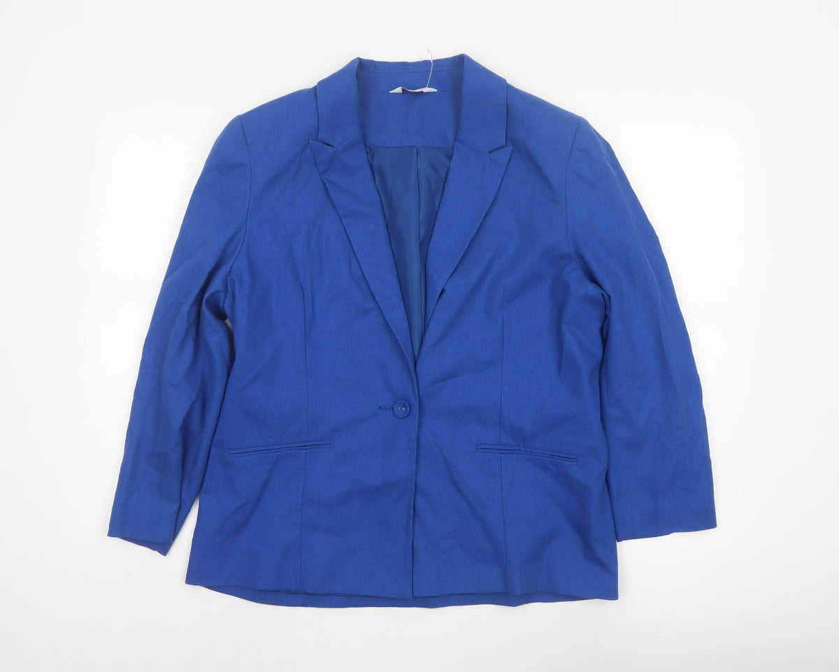 Classic Women’s Blue Size 14 Single-Breasted Linen Blend Blazer