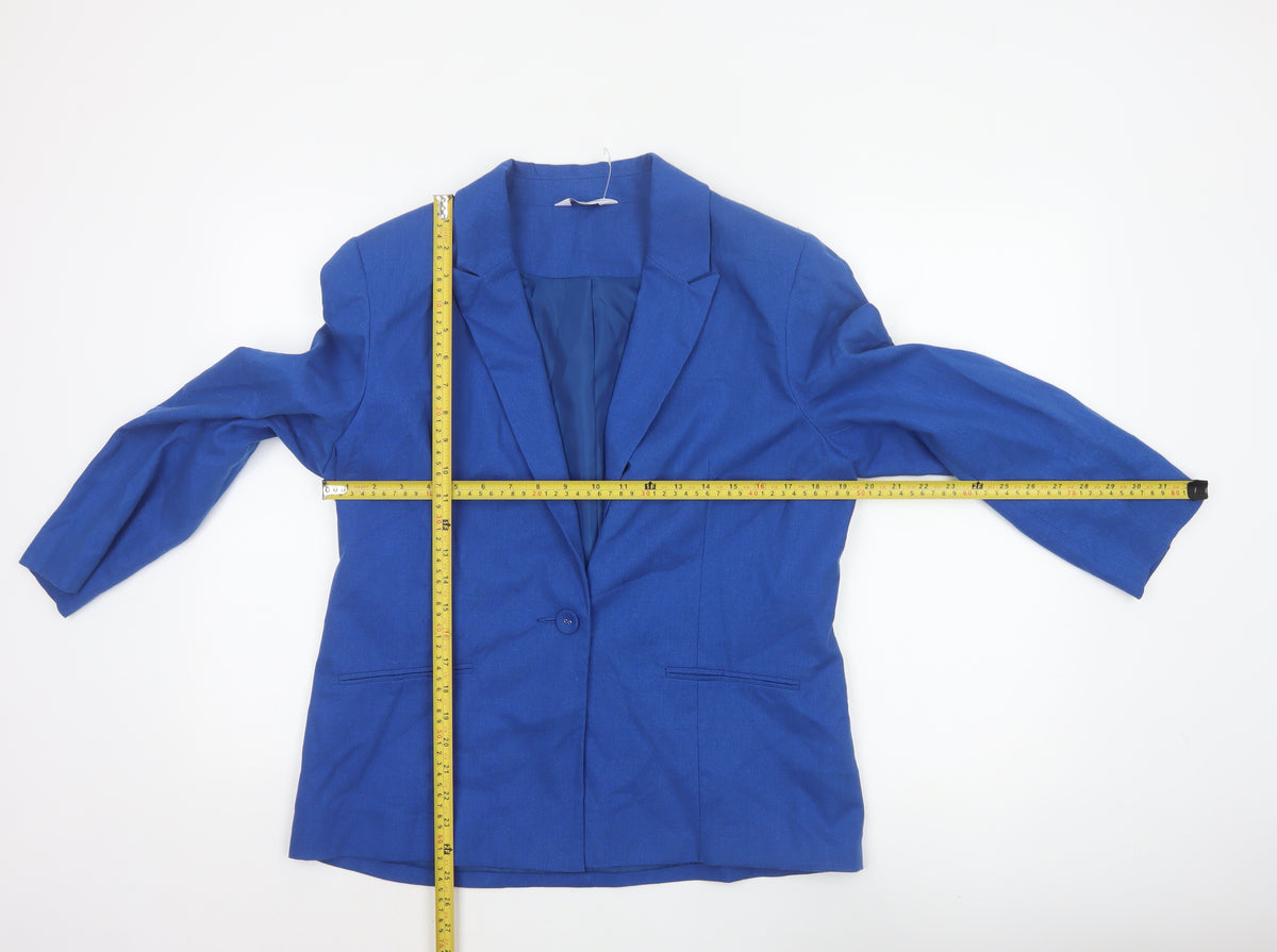 Classic Women’s Blue Size 14 Single-Breasted Linen Blend Blazer