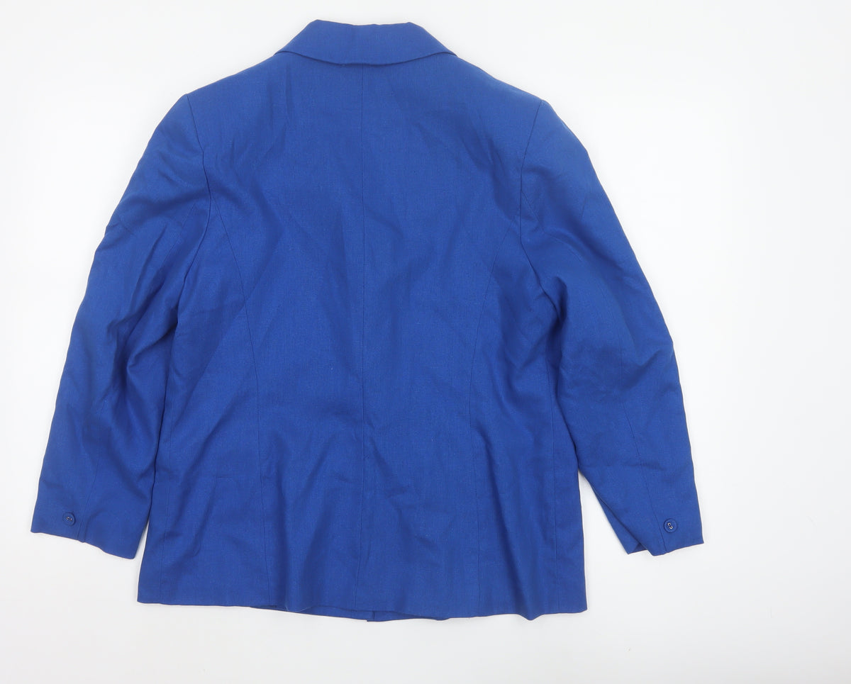 Classic Women’s Blue Size 14 Single-Breasted Linen Blend Blazer
