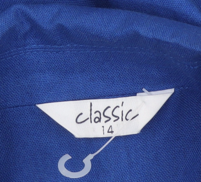 Classic Women’s Blue Size 14 Single-Breasted Linen Blend Blazer