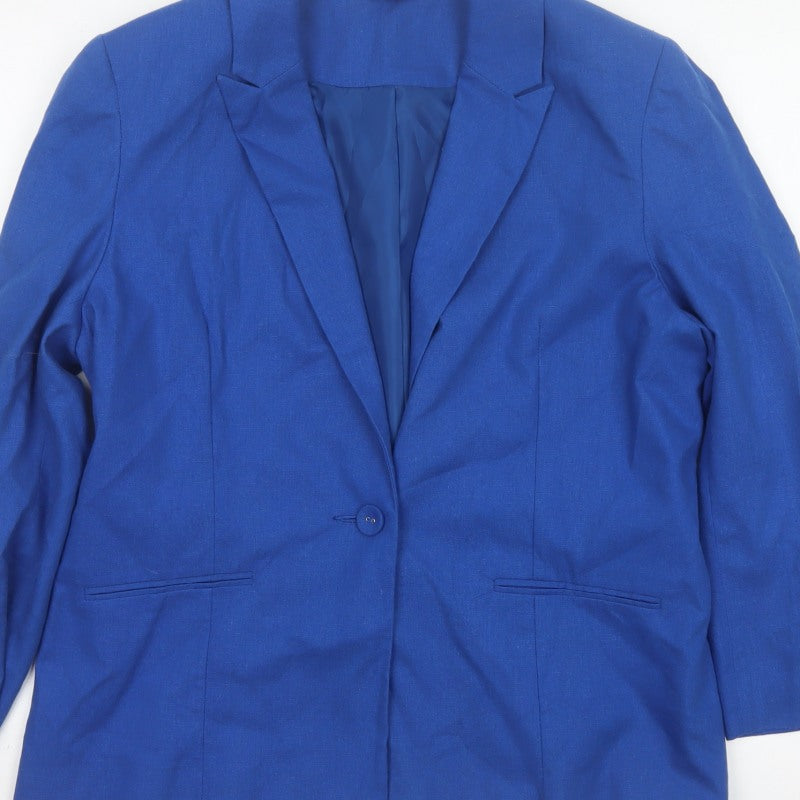 Classic Women’s Blue Size 14 Single-Breasted Linen Blend Blazer