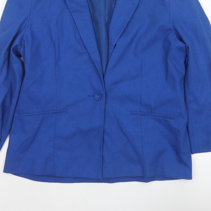 Classic Women’s Blue Size 14 Single-Breasted Linen Blend Blazer