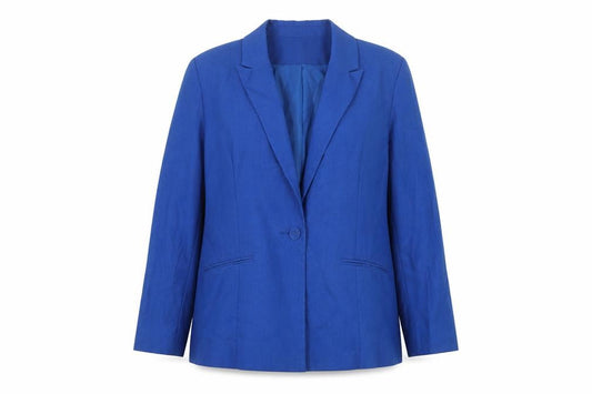 Classic Women’s Blue Size 14 Single-Breasted Linen Blend Blazer