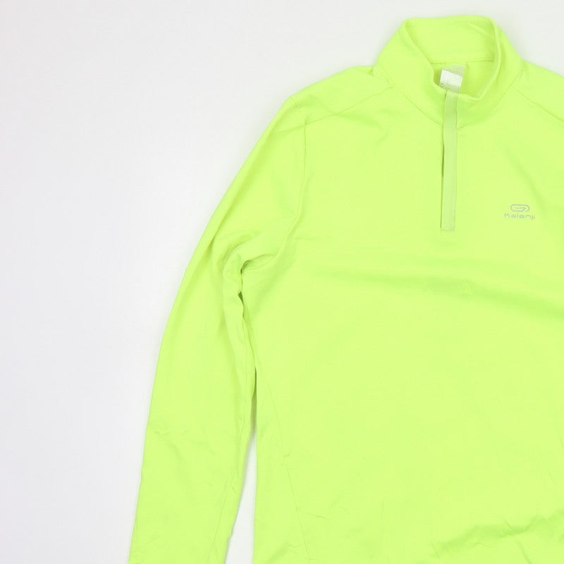 Kalenji Men Yellow S Running 1/4 Zip Reflective Long Sleeve Top