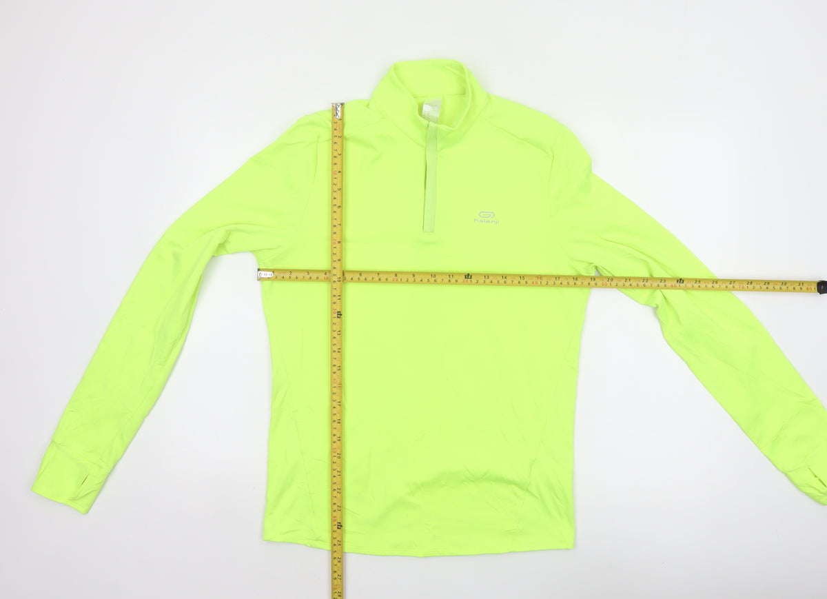 Kalenji Men Yellow S Running 1/4 Zip Reflective Long Sleeve Top