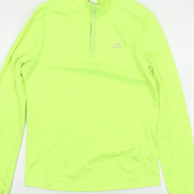 Kalenji Men Yellow S Running 1/4 Zip Reflective Long Sleeve Top