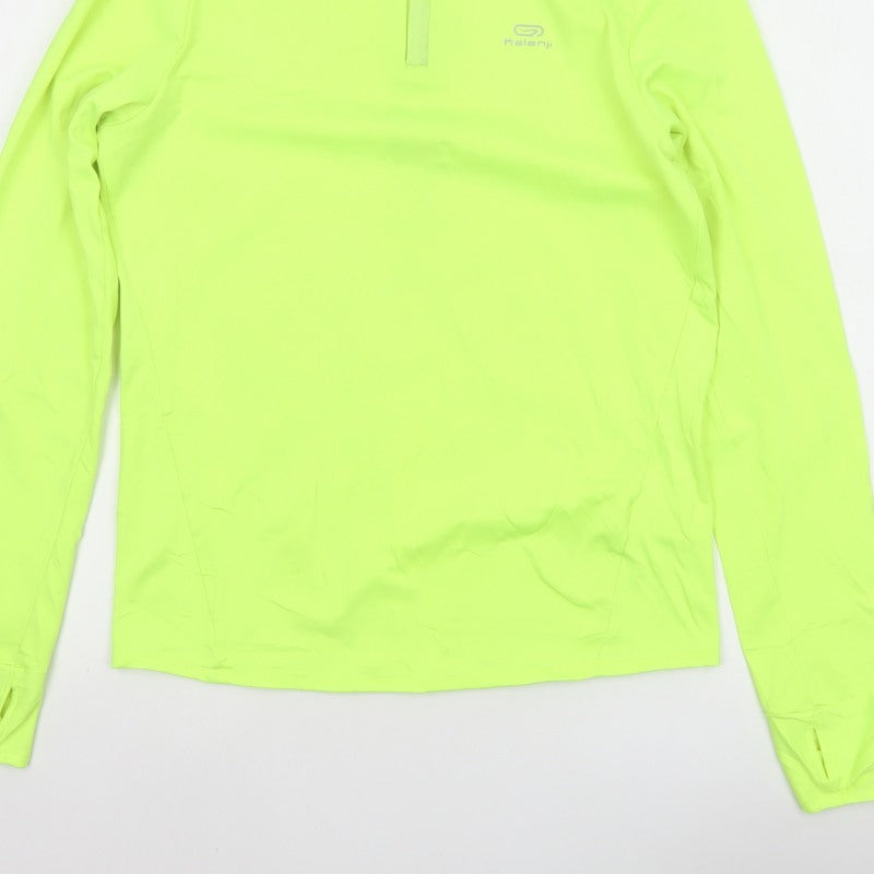 Kalenji Men Yellow S Running 1/4 Zip Reflective Long Sleeve Top