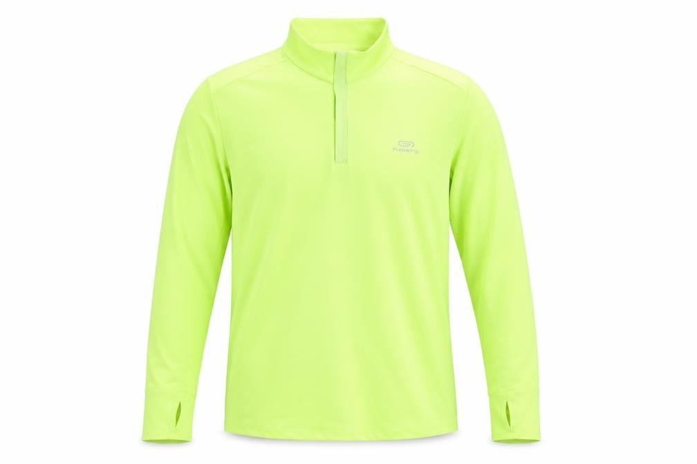 Kalenji Men Yellow S Running 1/4 Zip Reflective Long Sleeve Top