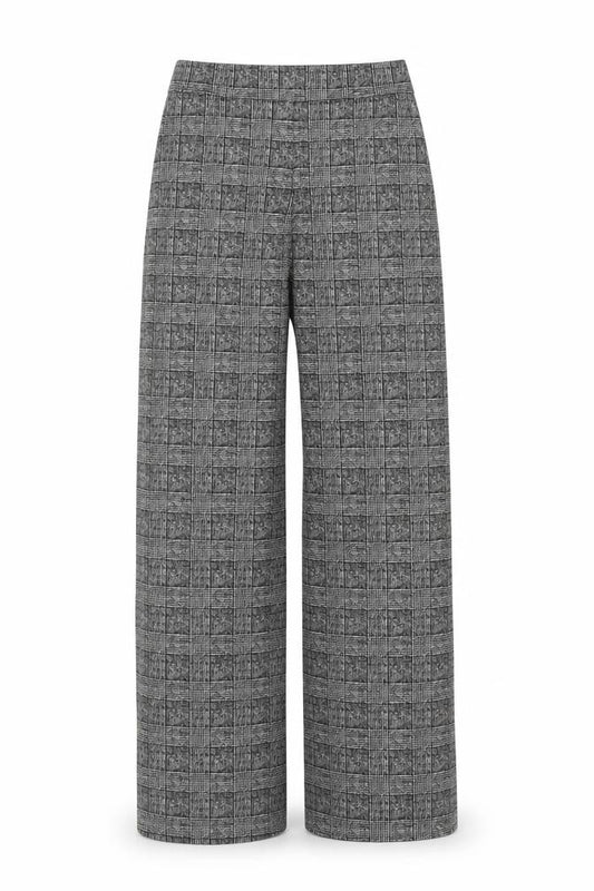 M&S Women Grey Check Bootcut Dress Trousers UK 10 Long Stretch