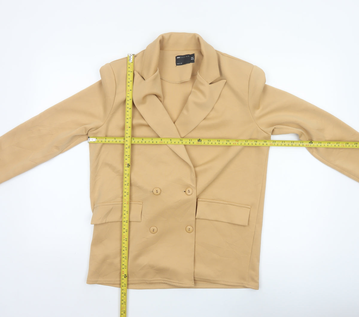 ASOS DESIGN Women’s Beige UK 10 Double-Breasted Stretch Blazer