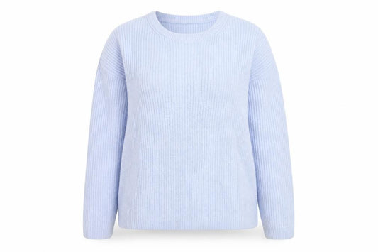 Marks and Spencer Women Blue L Rib Knit Crew Neck Jumper