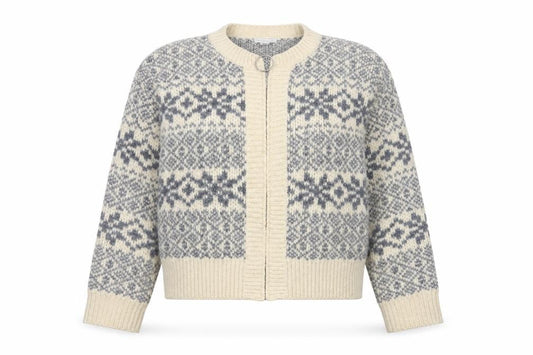 Warehouse Women Grey Fair Isle Chunky Knit Full Zip Cardigan Size S