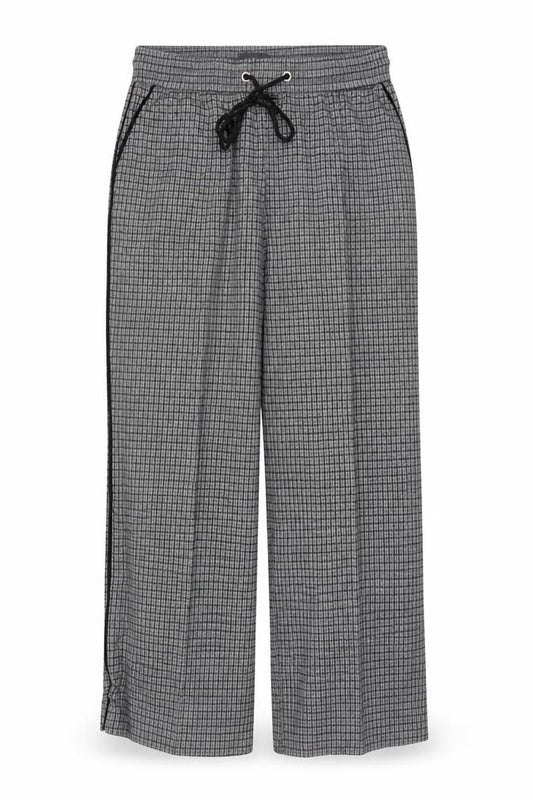 Next Women Grey Check Wide-Leg Drawstring Trousers UK 14 Regular