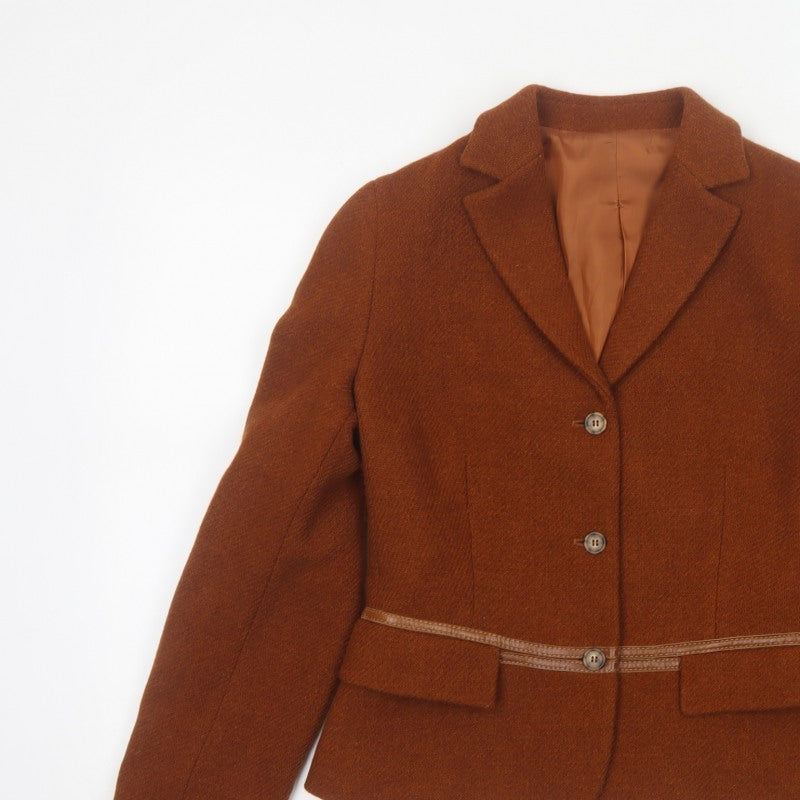 Henry Cotton's Women Brown Size 40 Virgin Wool Tailored Blazer Jacket