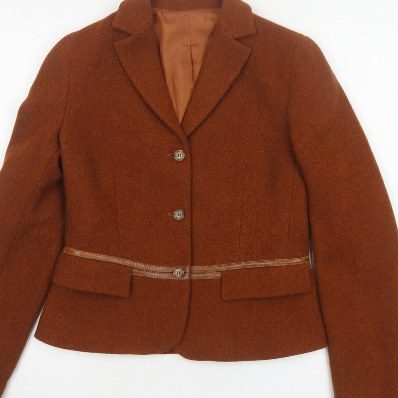 Henry Cotton's Women Brown Size 40 Virgin Wool Tailored Blazer Jacket